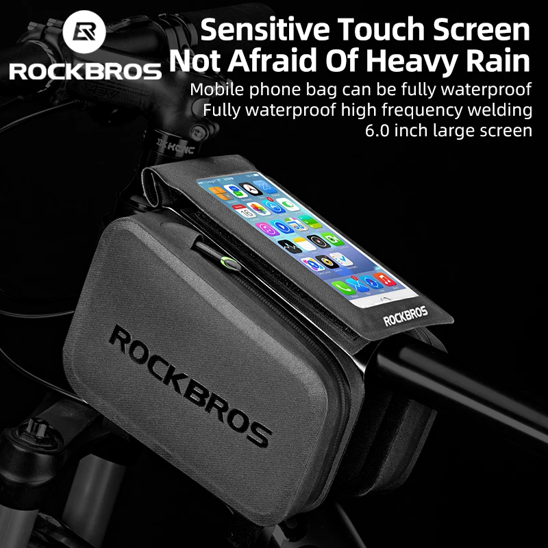 Rockbros Cycling Bag Vodotesná dotyková obrazovka Bicykel Mtb Road Bike Tor Tub Rám 6.0 Obrazovka odnímateľné vrecká na telefón 2 in 1