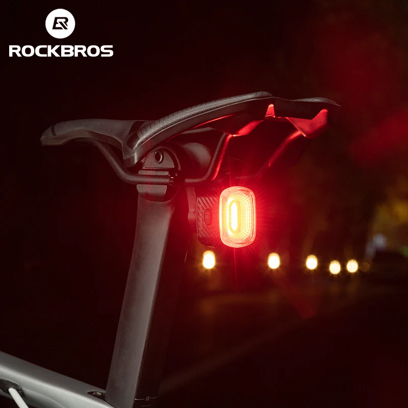 Rockbros inteligentné bicykle Brzdenie Light IPX6 Taillight Type-C Bike Tail zadné svetlo automatické zastavenie LED LED LED jazdenie na výstrach Safety Cycling Light