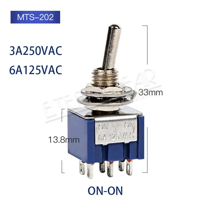 Rocker Switches Lights Motors Button Rocker Arm Single Connection SPDT MTS-202 Prepínač 3A 250V 6A 125V AC MINI 6PIN ON-ON