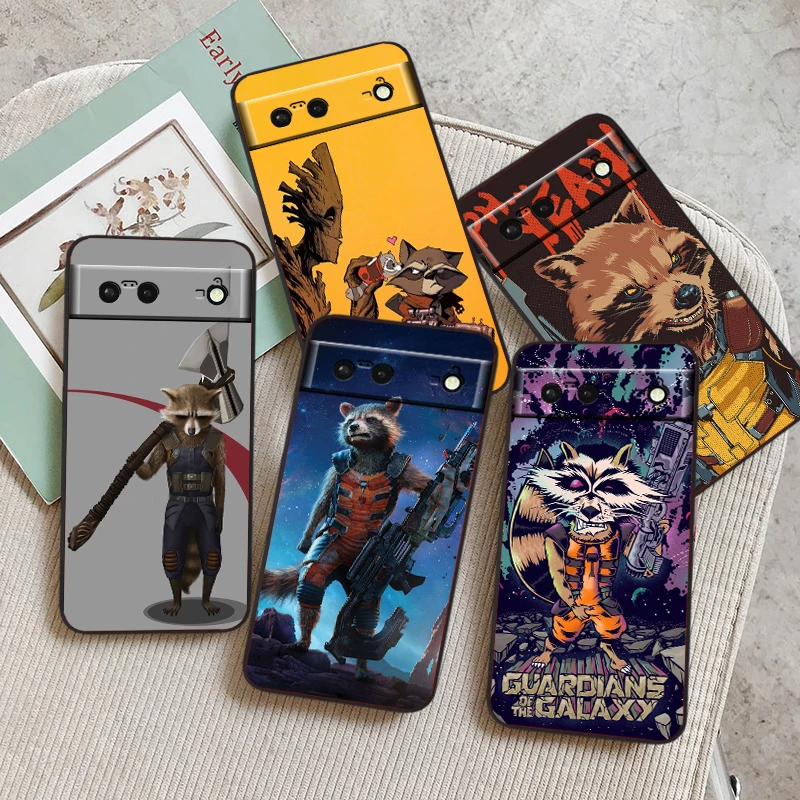 Rocket Raccoon Cool Movie pre Google Pixel 9 8 7a 7 6a 6 5a 5 4a XL 5G 5G Čierny kremíkový šokpropproof shell TPU Puzdro