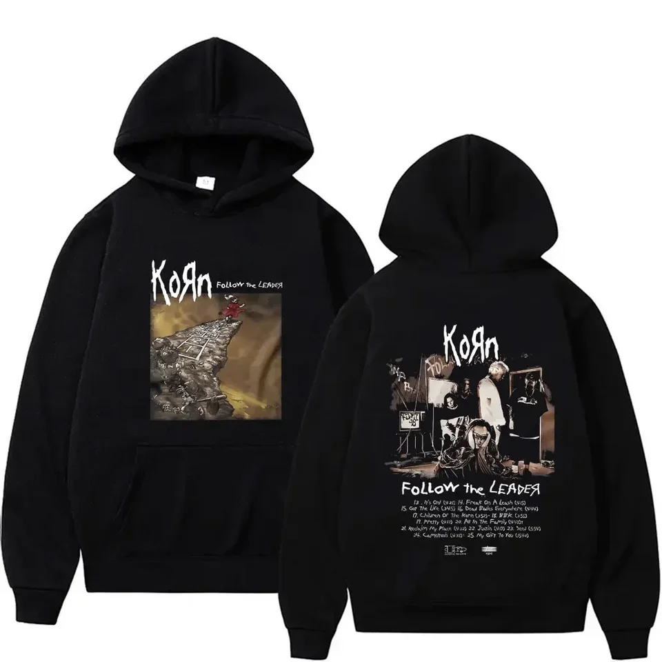 Rocková skupina Korn Sledujte vodcu grafickú mikinu Men žien gotické stopy po mužských nadmerných mikinách Rare nu Metal Music Pullover
