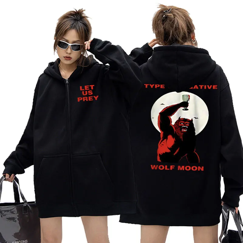 Rockový typ o negatívny 1996 Wolf Moon Tour Carnivore Zipper Hoodie Muž nadmerne nadmerne mikina Muži ženy módne ležérne zips -up bunda
