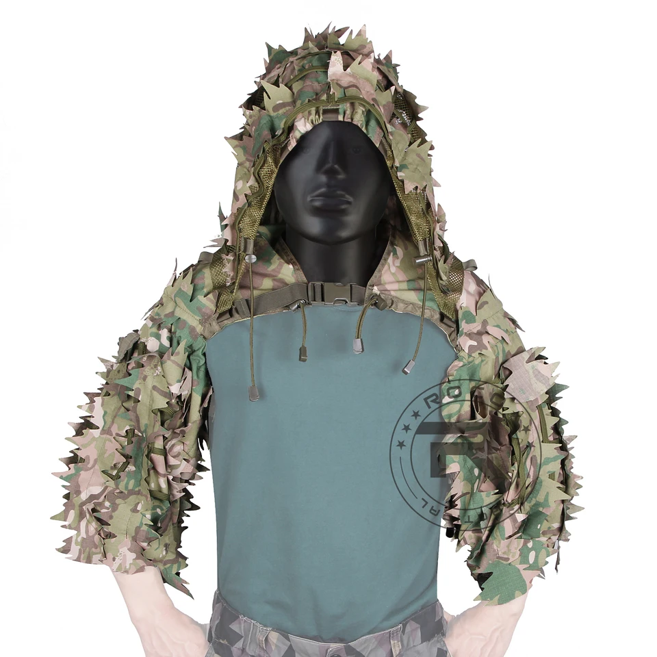 ROCOTACTICKÁ Priedušná ostreľovacia kapucňa s laserovým 3D listom, ľahký oblek ghillie, zmijáka