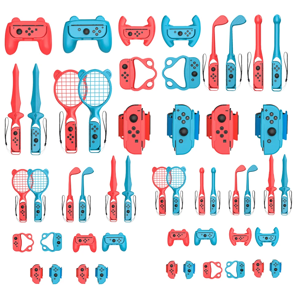 Rodinné zväzky príslušenstva pre Nintendo Switch Golf Clubs Tennis Rackets Sword Grips zápästie a remienok na nohy pre radiče JoyCon