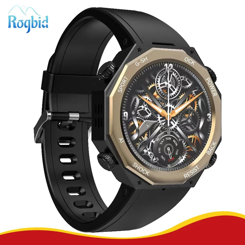 Rogbid Tank M1 Outdoor Rugged Smart Watch 5atm IP68 nepremokavý Bluetooth Call Call Smartwatch Sport Fitness Tracker Vojenský štandard