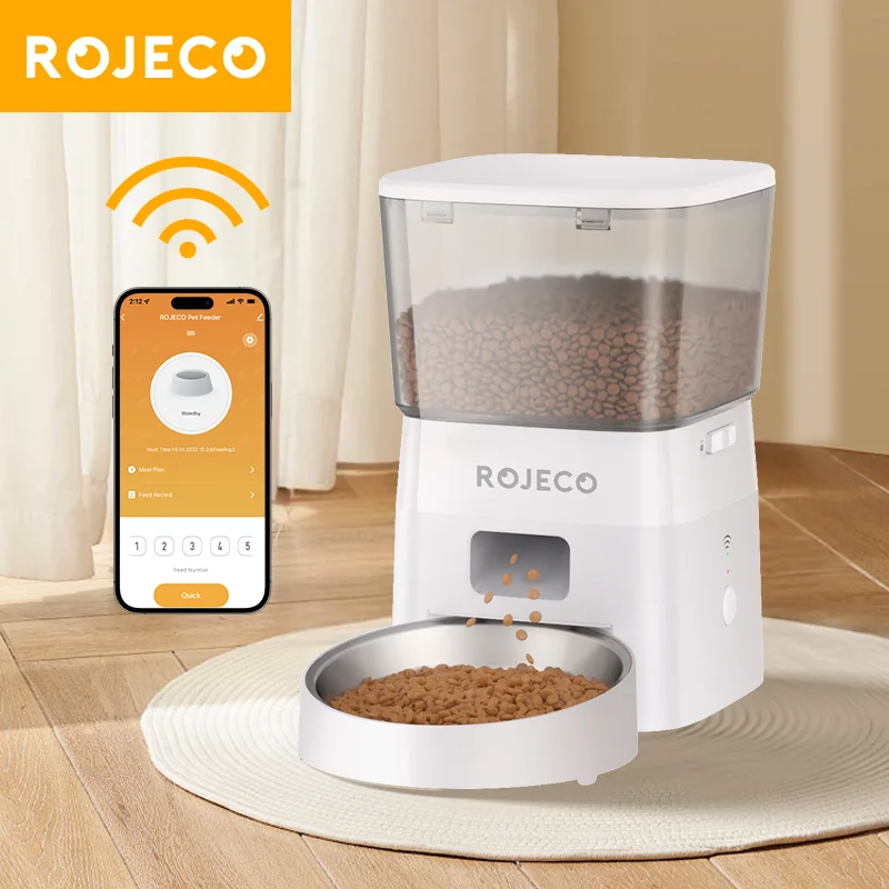 ROJECO 2L Automatický podávač mačiek WiFi Smart Pet Food DispenSer pre suché potraviny DisppenSer s diaľkovým ovládaním príslušenstva pre diaľkové ovládanie