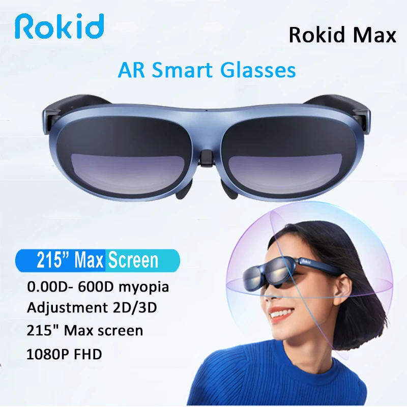 Rokid max Ar 3D inteligentné okuliare Micro OLED 215 ”maximálna obrazovka 50 ° FOV Prezeranie pre telefóny/spínač/PS5/Xbox/PC VR all-in-one