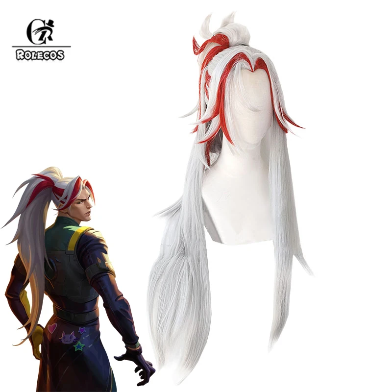 ROLECOS YONE COSPLAY WIGS Game lol HeartSteel yone 90 cm dlhá šedá zmiešaná červená muži