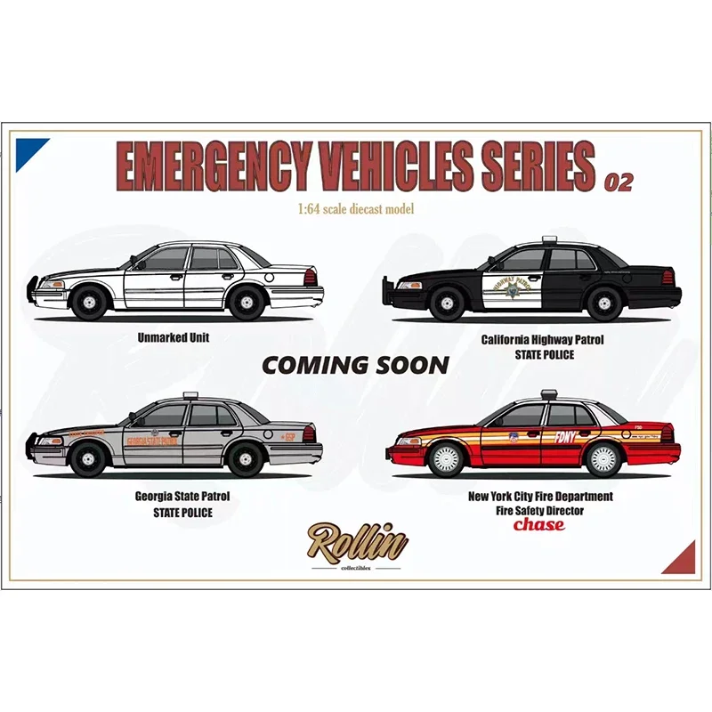 Rollin 1:64 Crown Victoria Police Patrol Car MK2 EN114 Diecast Diorama Model Collection Miniature Toys