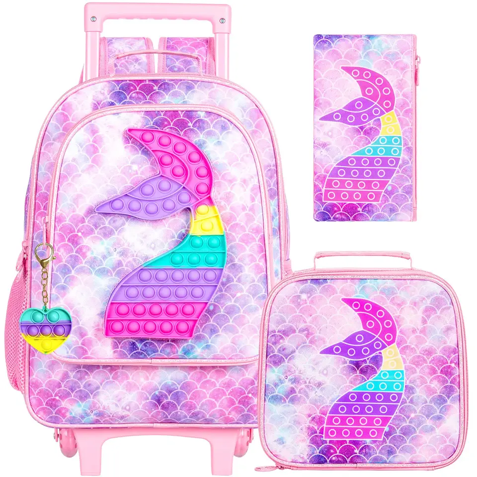 Rolling batoh pre dievčatá a chlapci, detské jednorožec Dinosaur Bookbag s kolieskami