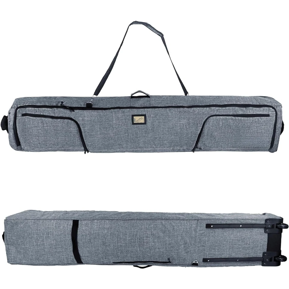 Rolling Ski Bag - Polded Snowboard Taškový nosič s kolesami na leteckú cestu, prispôsobený dvojitým pákom lyží až do 175 alebo 190 cm