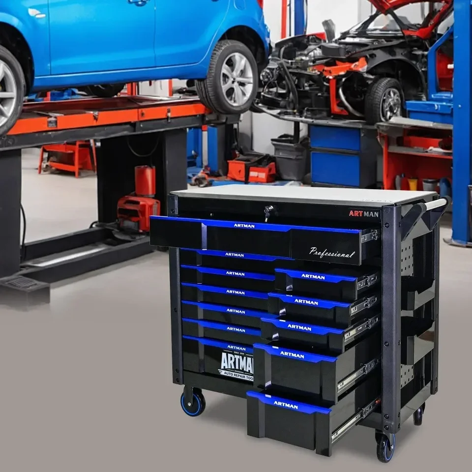 Rolling Tool Hrudník, skrinka na ukladanie náradia so zásuvkami, organizátor náradia so zámkom pre garážovú dielňu, náradie skrinka s kolesom