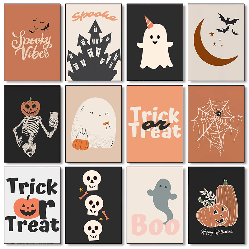Romantická halloweenská galéria duchovné strašidelné tekvica pitie lebky umelecké dielo plagát Canvas maľby nástenné umelecké obrázky domáce dekorácie