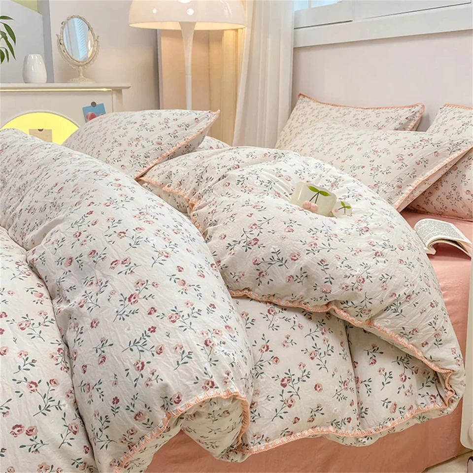 Romantická kvetinová podstielka Sada Washed Cotton Bed List Single Dievčatá Dievčatá Dievča