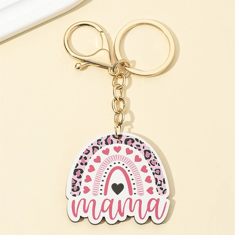 Romantické mama list drevo Keychain kúzla leopard tlač kľúče pre ženy dievčatá Dievča