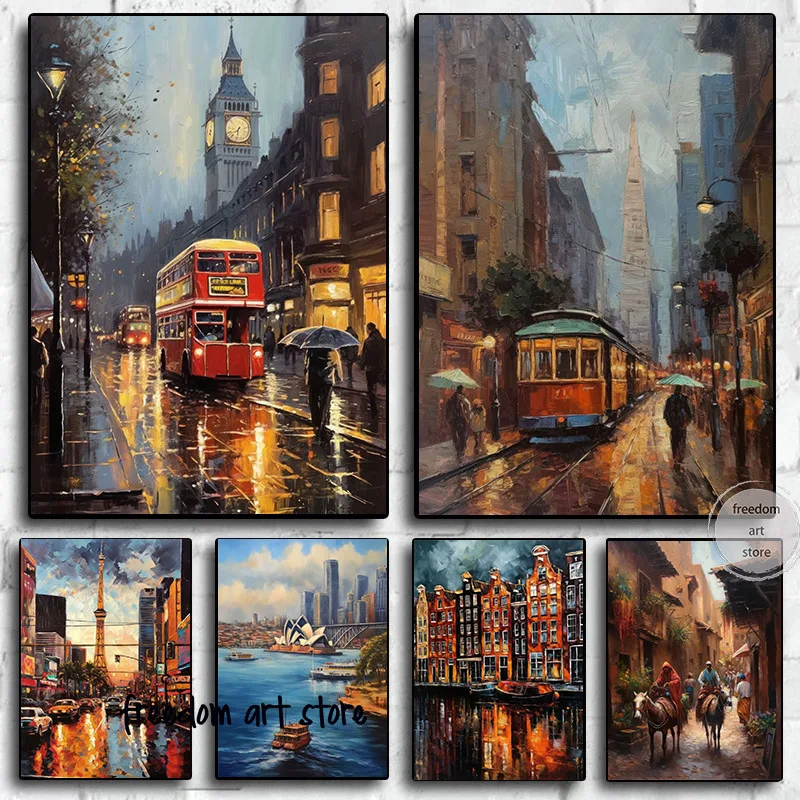 Romantické mestské panorámy Londýn, Benátky, San Francisco, Maroko krajina plagát Canvas maľba nástenné výtlačky Obrázok