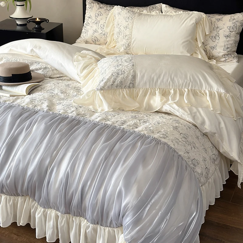Romantické skladané organzové ruffles motýľové čipky Patchwork sada 1 000 tc