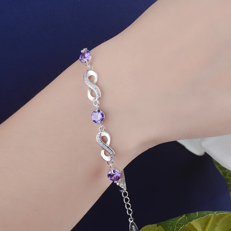 Romantický nekonečný náramok lásky 925 Sterling Silver Vintage Natural Ametyst Infinity Cakrelet pre ženy Svadobné šperky RHB965