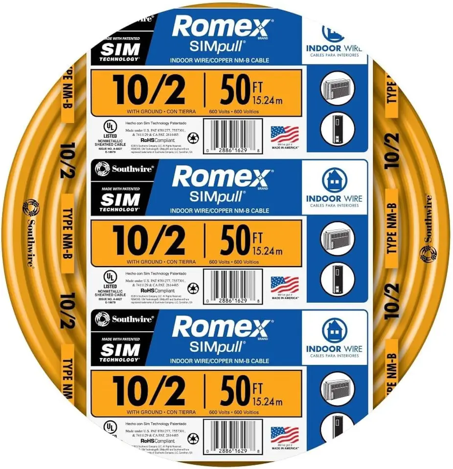Romex Brand Simpull Solid Indoor 10/2 W/G NMB kábel 50 stôp Coil - SW 28829022