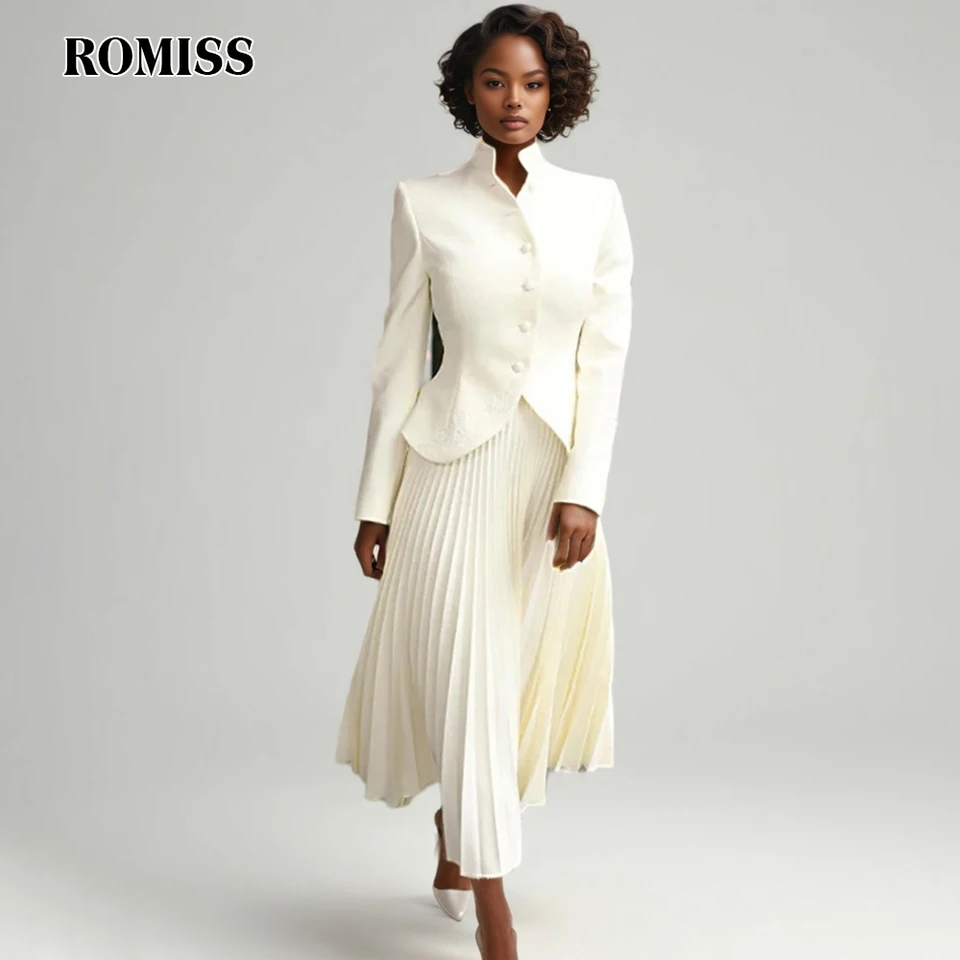 Romiss Solid Elegantná dvojdielna súprava pre ženy stojan na golier s dlhým rukávom zostrihané gombíky Tops High Pase Set Female Nové