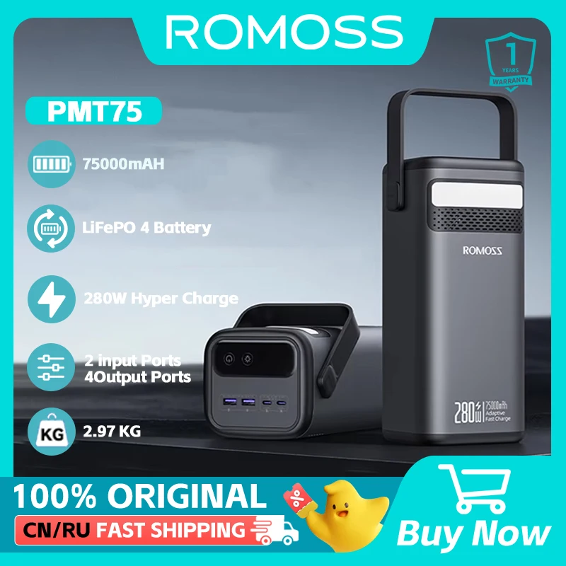 Romoss PMT75 Power Bank 75000 MAH 280W Typ C Výkonná Powerbank PD Rýchly nabíjanie 75000 mAh Externá batéria pre Xiaomi iPhone
