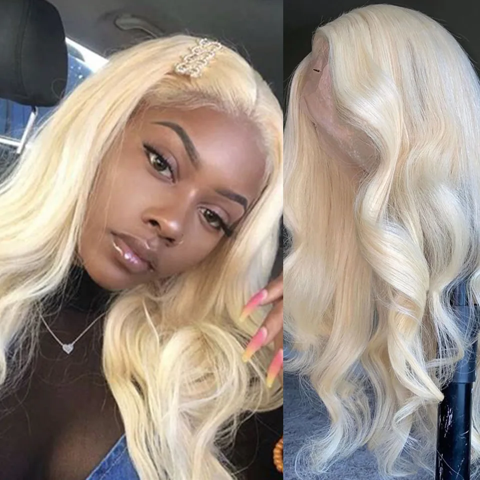 Rongduoyi 613 Blonde Body Wave Syntetické čipky predné parochne Dlhé vlnité prírodné vlasové vlákno parochňu Cosplay makeup Ženy používajú parochne