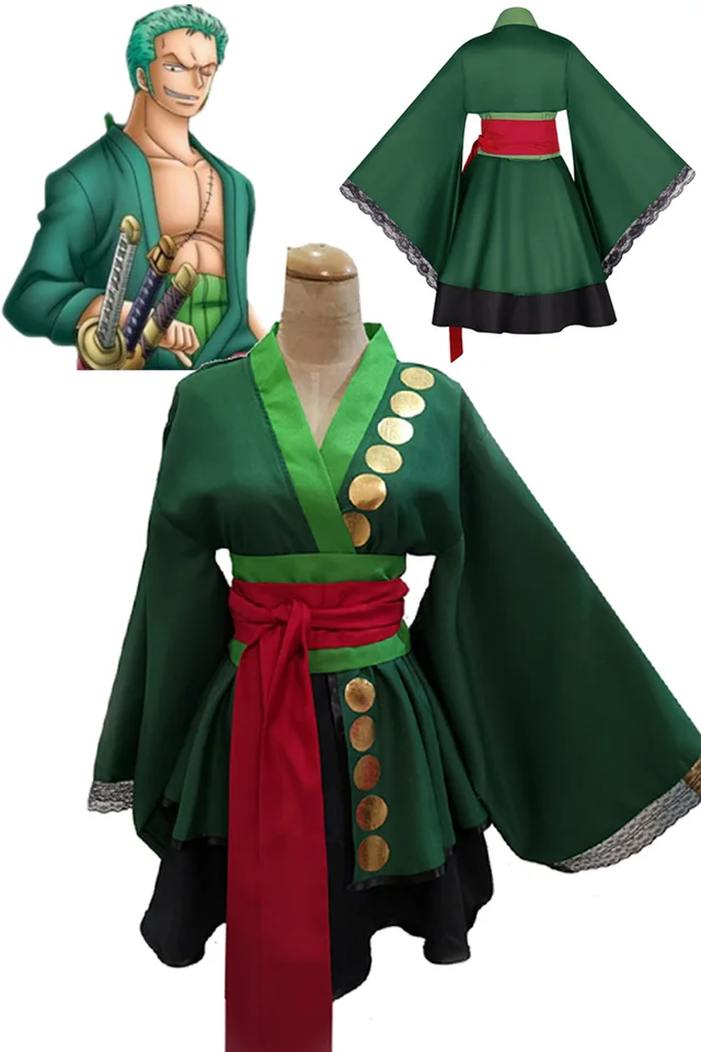 Roronoa cosplay zoro green lolita šaty kimono anime pirátsky kostým maskuje ženy roleplay fantázia ženský halloween outfits