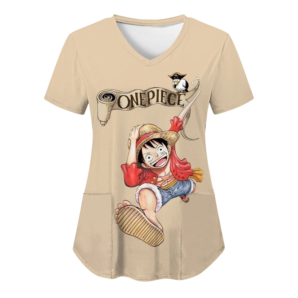 Roronoa Zoro Nurse Uniforma Zevity Anime Woman Clothes Hospital One Piece Topy for Women 2024 Tričká v krk vreckový top uniforma