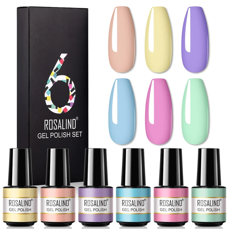 Rosalind Nat Lolish Set pre manikúru na nechty dizajnu lak lak lak namočený po polostrúcom UV gélovom hybridnom hybridnom laku 6ks súpravy