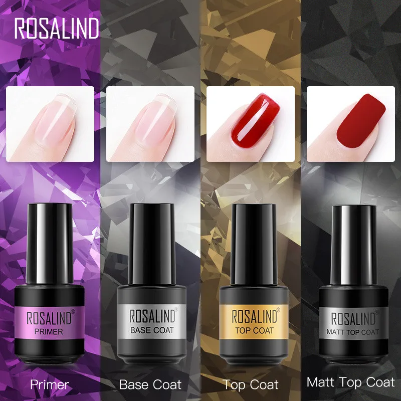 Rosalind Primer Top Base Coat 7 ml gélového laku na nechty pre manikúru dlhotrvajúci nechtový umelecký salónový gélový lak UV LED farbený gél lak