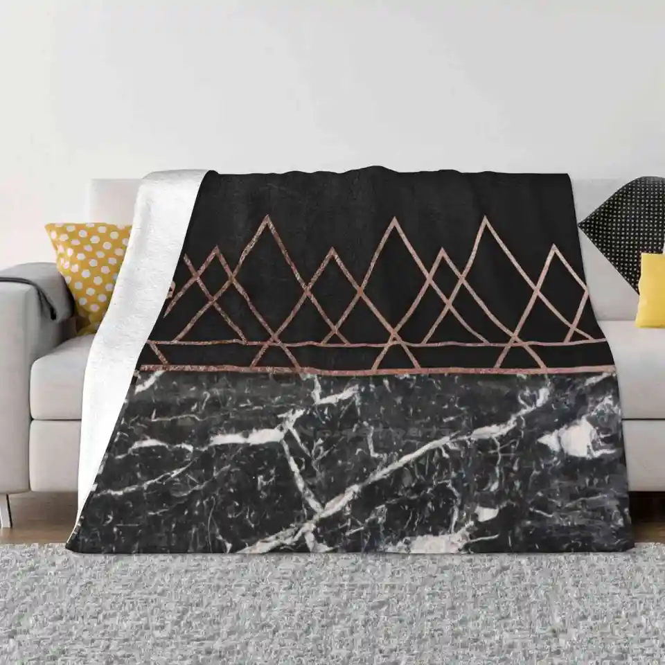 Rose Gold & Black & White Marble Fashion Mäkká teplá flanel prikrývka ružové zlato Geometrické elegantné elegantné elegantné zlaté fóli