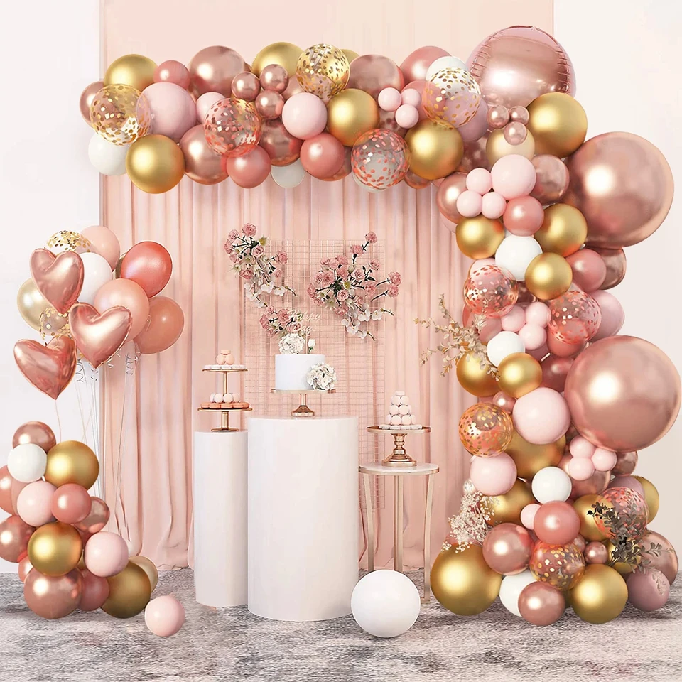 Rose Gold Balón Girland Arch Kit konfety latex Balóny narodeniny oslava dekorácie deti narodeniny dievča