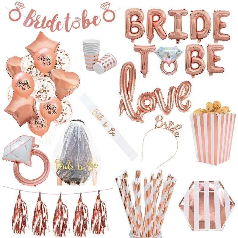 Rose Gold Nevesta, ktorá bude listovou fóliou balóny papierová banner nevesta sash bakalárska párty dekorácie svadobné svadobné sprchovacie potreby