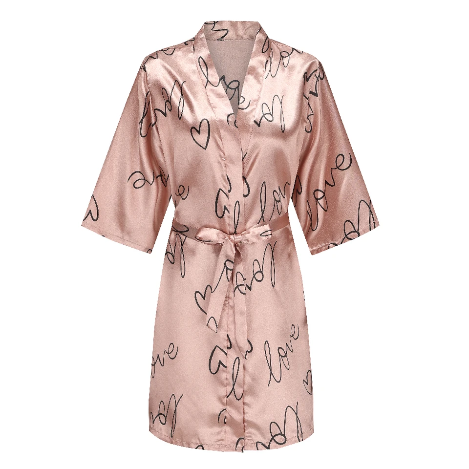 Rose Gold Roups Nightgown Kimono Lady Elegantná župan Satin Svadobné svadobné svadobné darček