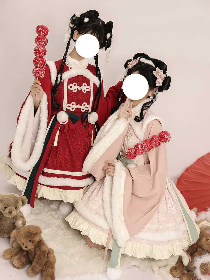 Rose Love Op Strap Japanese Style Chinese Hanfu Element Lolita Denná dĺžka hrudníka Lolita sukňa s dlhým rukávom šaty kawaii šaty