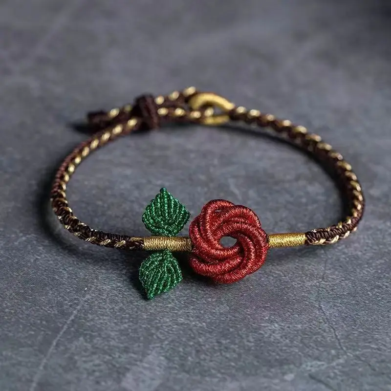 Rose náramky pre ženy mama ručne vyrobené jedinečné darčeky červené struny Indie Navrhnuté roztomilé spletené lano kvetina nastaviteľné ručné šperky