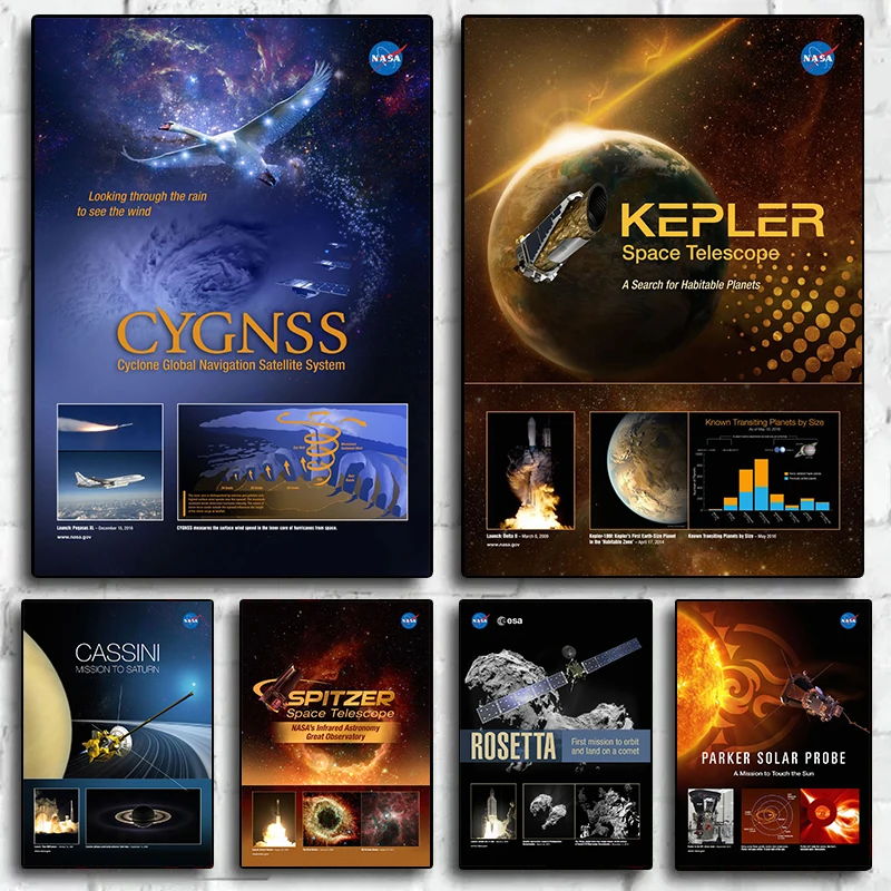 Rosetta Parker Solar Probe Spitzer Space Telescope Classic Missions Plaght Canvas maľba nástenné umenie Obrázok pre izbu domáce dekorácie