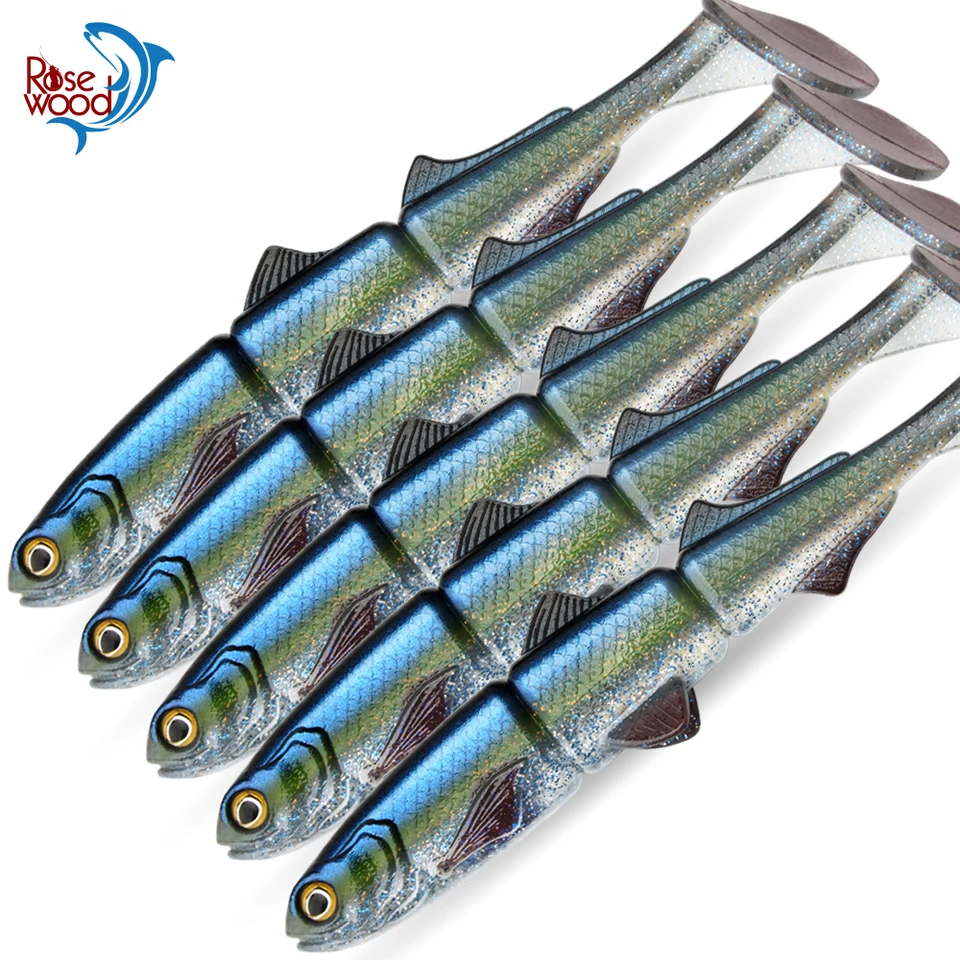 Rosewood 16 cm/22 cm rybárska návnada mäkká umelecká návnada tieň 3 segmentované T Tail Minnow Paddle chvost basy Pike Fish návnada peche