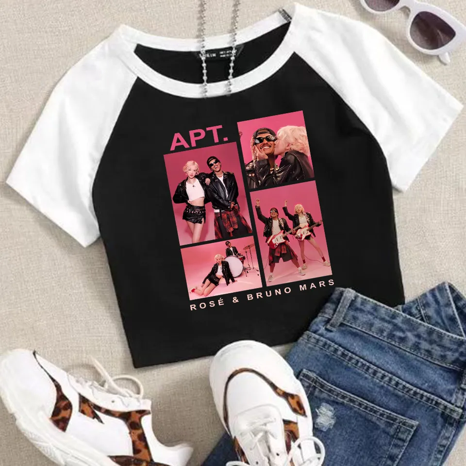 Rosé a Bruno Mars Apt Crop Tops Tričko Dievčatá módne ženy O-krk na krátky rukáv Fanúšikovia darčekové tričko