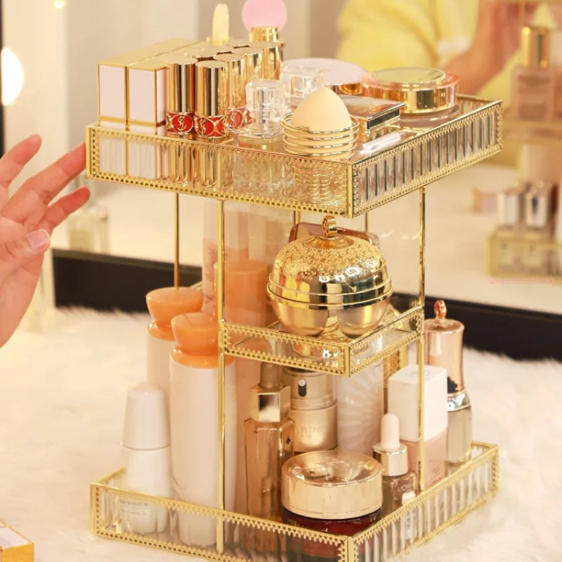 Rotačná kozmetická skladovacia skrinka sklenená polica Skladovacia plocha Skladovací stojan Parfum Parfum Care Products kovový sklad