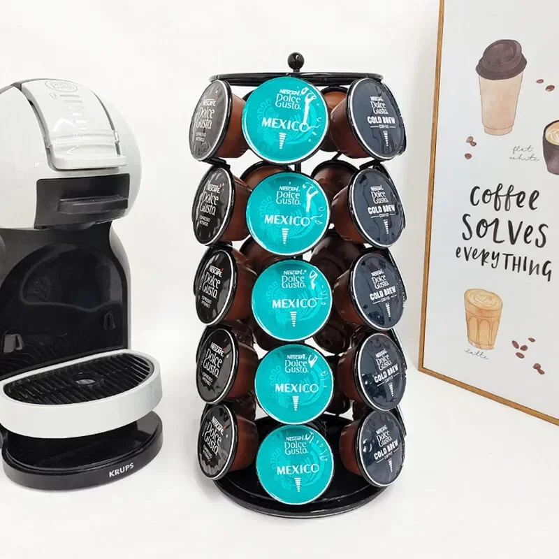 Rotačný stojan na kávu kapsuly Dolce Gusto Organizátor kov kov 360 ° Displej Špirálová špirála kávu podložka Kávová stanica
