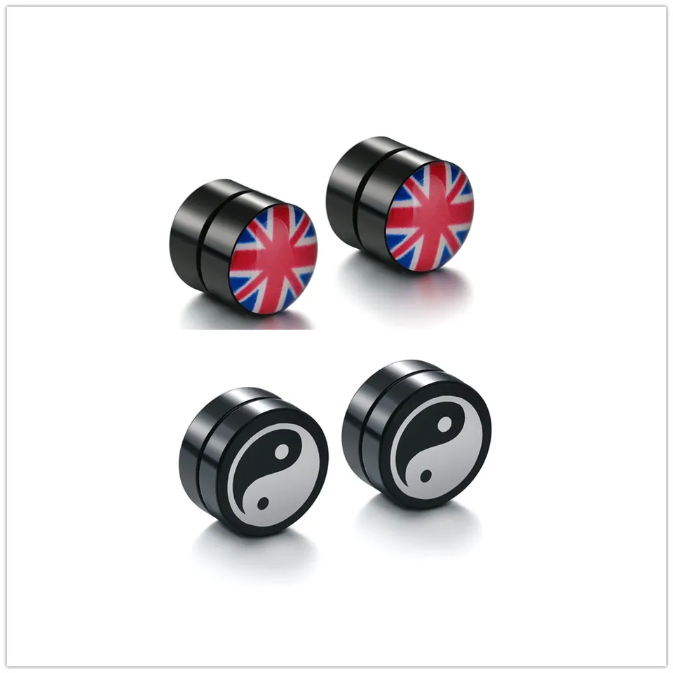 Round Beautiful Circle Non piercing falošný ušný cvok silný magnet Magnetické pánske uši klip tai chi uk vlajky dievčenské náušnice