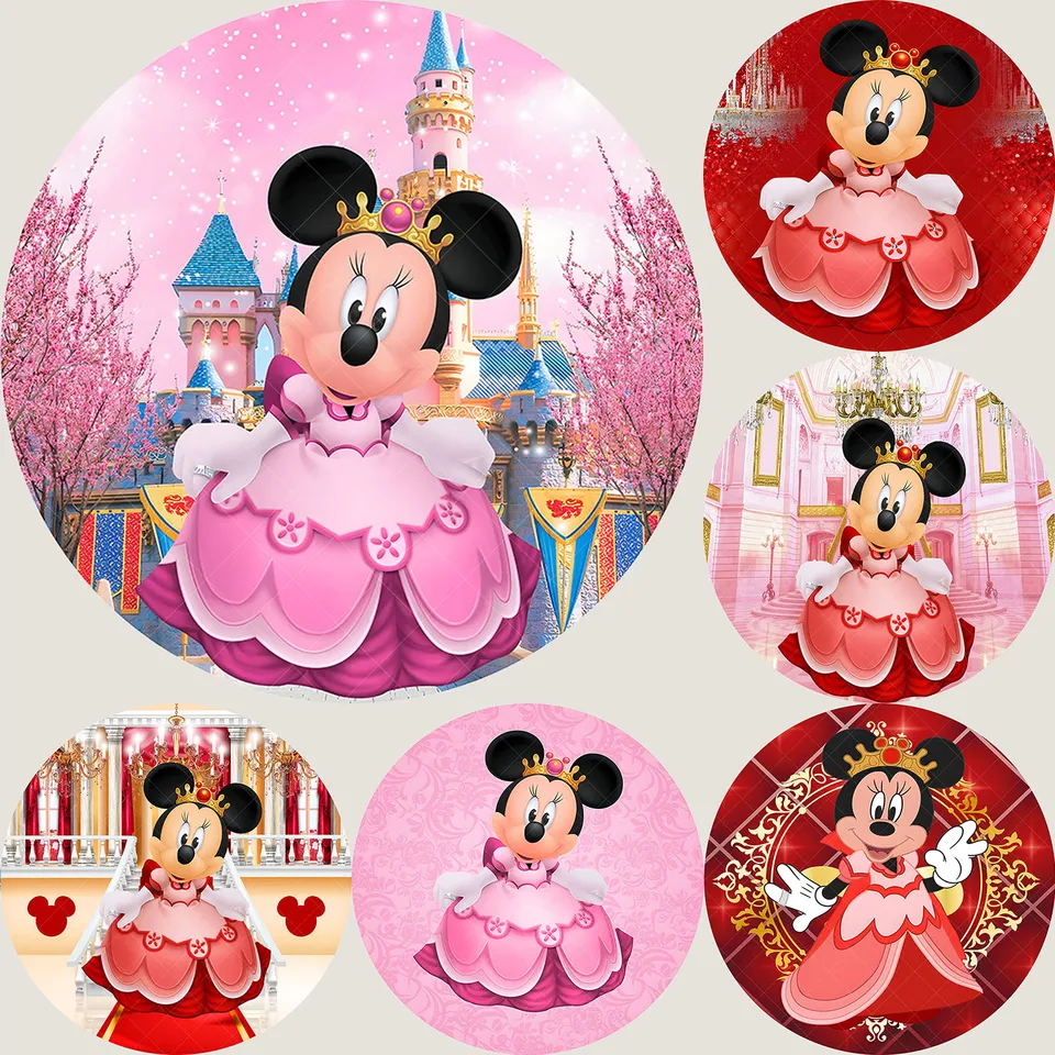 Round Disney Castle Crown Minnie Mouse Pozadie dievča narodeninové oslavy Kruh Kruh vinyl polyester fotografia dekorácie rekvizity