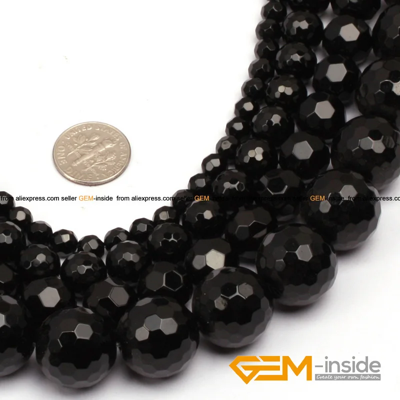 Round Faceted (64 tvárí) AA Black Agates Blacks Práce prírodný kameň guľôčky DIY korálky pre ženy šperky na výrobu prameň 15 