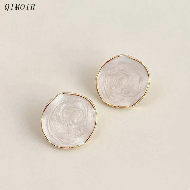 Round Metal Cream Smalt Post náušnice pre ženy módne šperky Klasické nové štýly Trendy Denné doplnky Fancy Darčeky C1773