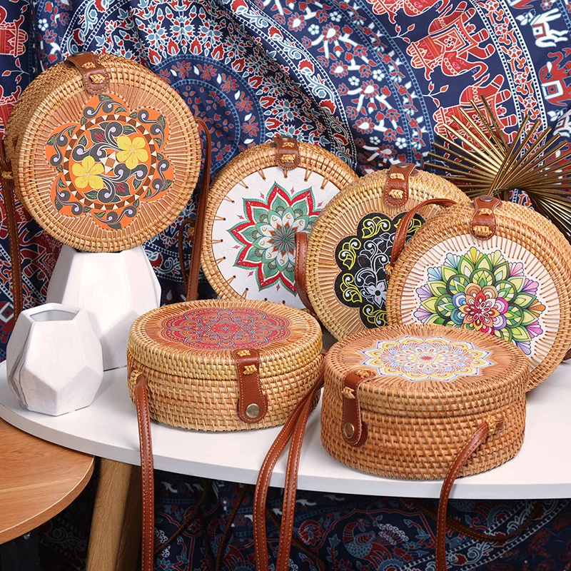 Round Mulit Style Slaw Bag Kabelky Dámske letné ratanové tašku ručne tkanú plážový kruh Čemika okvetné lístky Nová móda