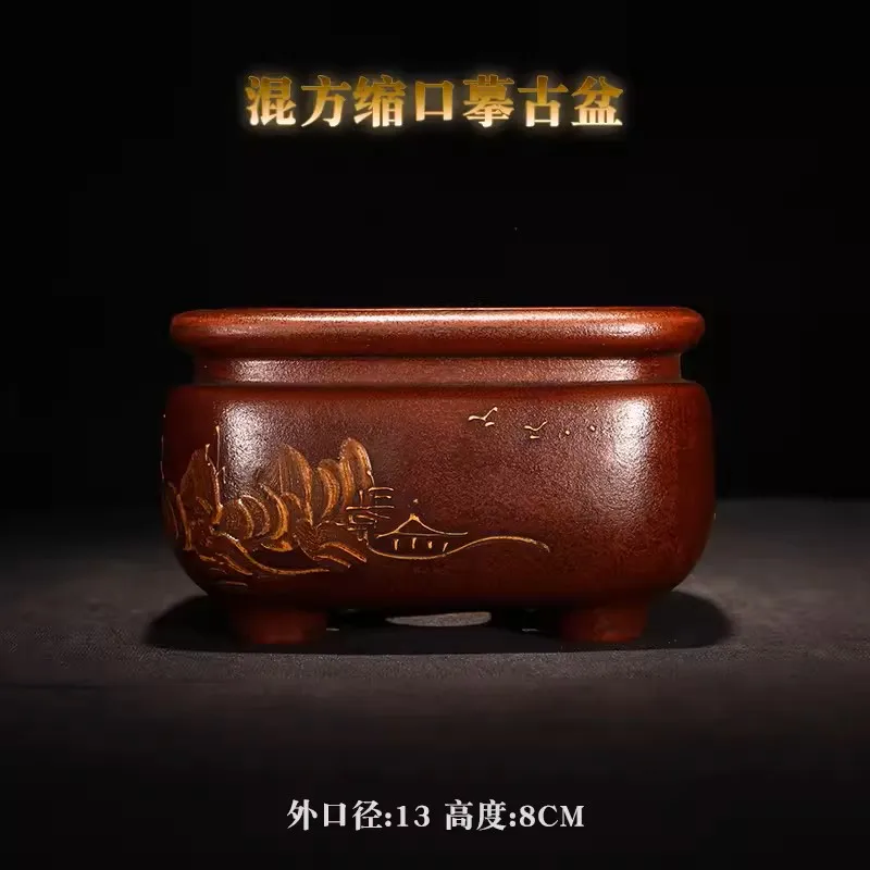 Round Square Bonsai Pot Vase, čínska ručne vyrábaná maľba, fialový piesok, tradičná záhradná dekorácia, stôl v domácej kancelárii