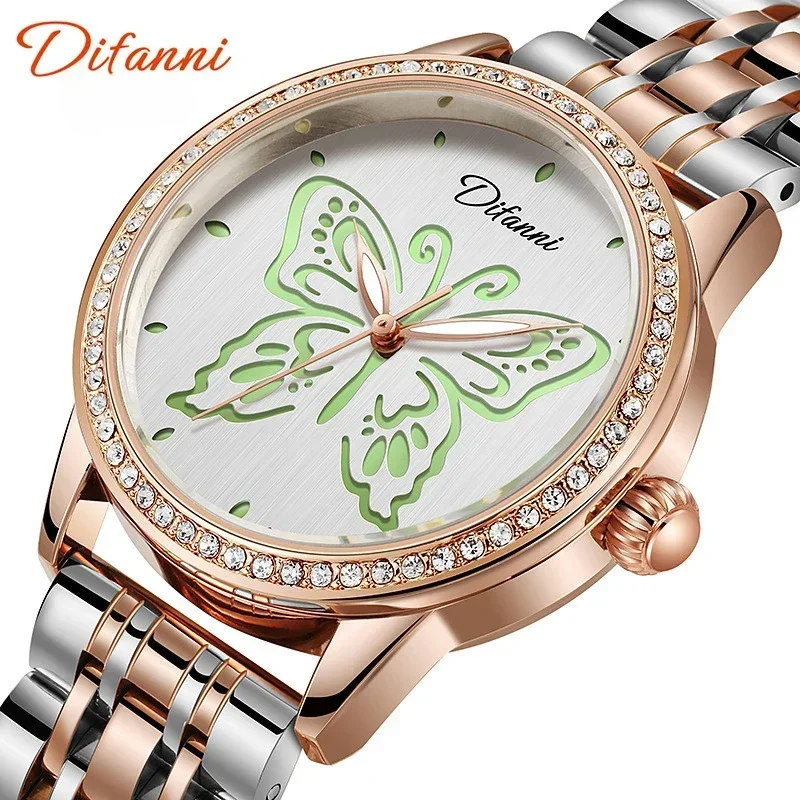 Round Tourbillon Automatické mechanické dámske hodinky Hollow Butterfly Svetefly Luminous Automatic Movement Watch