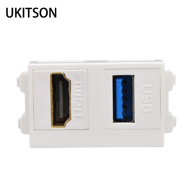 Rovné HDMI2.0 Port Audio Video Interface USB3.0 Modul ženskej zásuvky v bielej farbe pre výstup čelnej dosky na stenu domácej kancelárie
