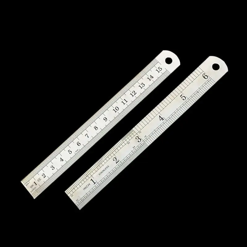 Rovný pravítko 15 cm 6 palcov Dvojitá bočná nehrdzavejúca oceľ meracie centimeter v mierke pravítka železa Striebky